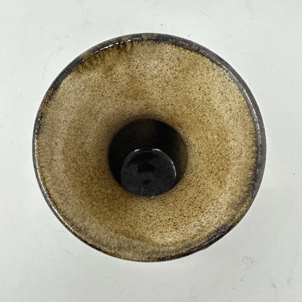 Vintage Kenya Studio Pottery Bud Vase Brown Speckled Glaze Abstract Design 4.5